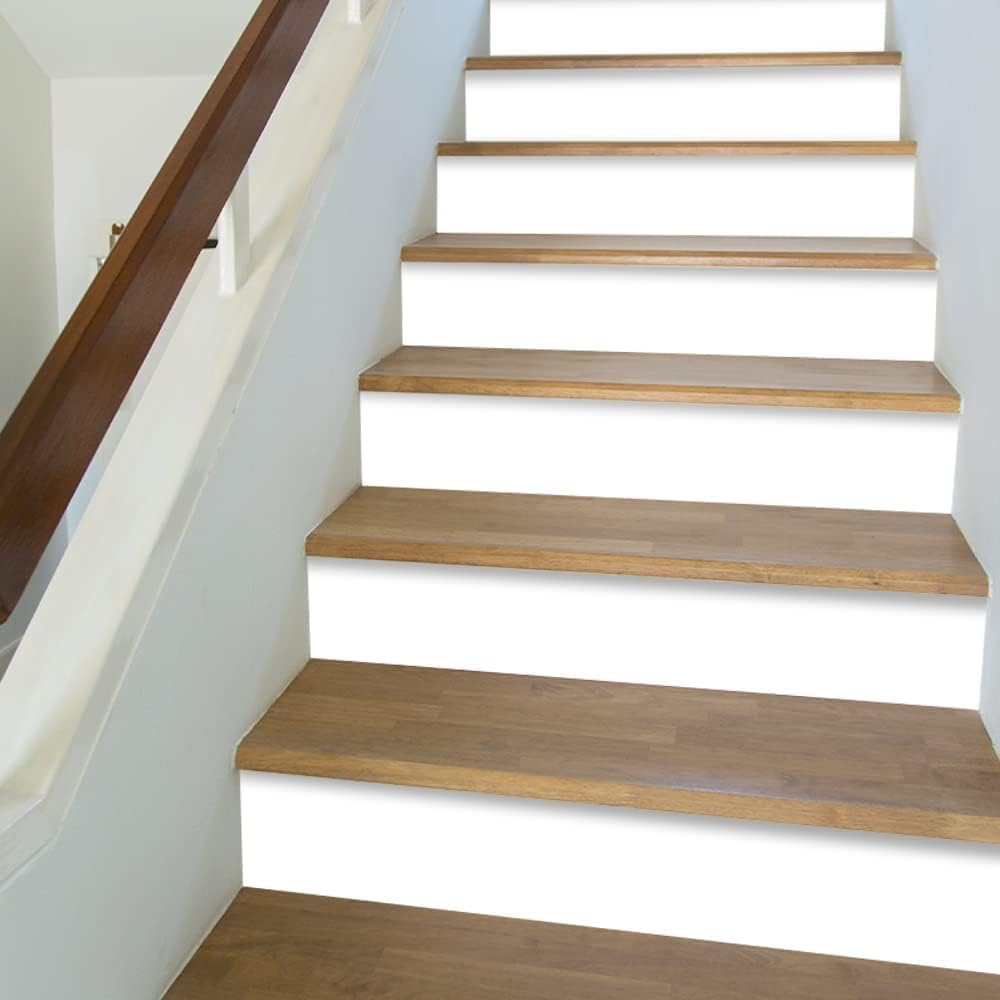 Funlife Contremarche escalier Autocollant Stickers blanc, 100cmX18cm-14Pcs | Carrelage imperméable Motif Auto-Adheisve, contre marche pour escalier Amovible Peler et coller Décoration intérieure DIY