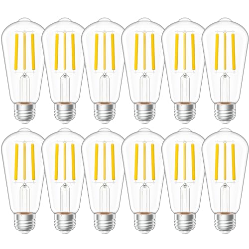 Sunco 12 Pack Vintage LED Edison Bulbs, 75W Equivalent 8.5W, 1000 LM Dimmable ST58 Filament 3000K Warm White, E26 Medium Base, Clear Glass Light Bulbs.