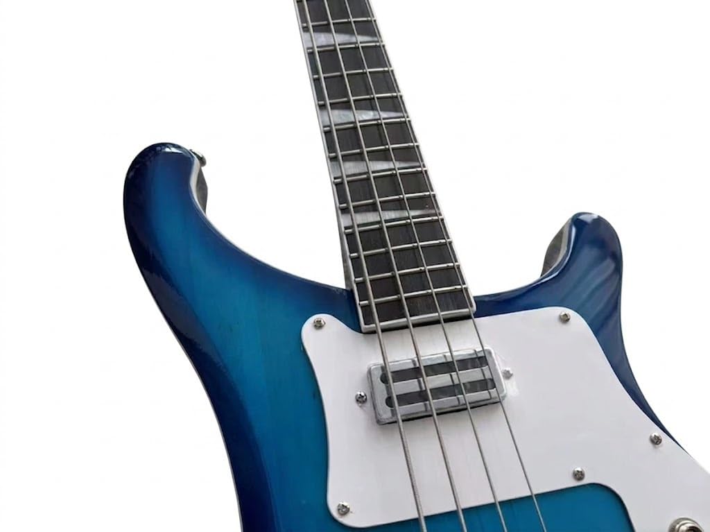 Basso elettrico a corpo solido, stile tributo classico blu con doppi pickup, 4 corde a grandezza naturale for performance sul palco rock (Bajo Eléctrico)