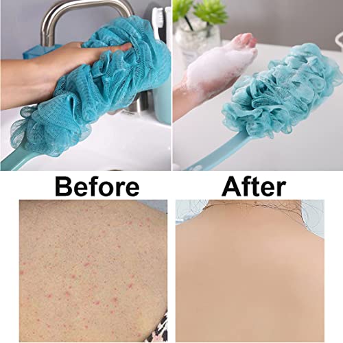 Limeow Duschschwamm mit Stiel Badeschwamm Mesh Duschschwamm Badeschwamm Zurück Scrubber Mesh Badebürste mit Langem Griff für Dusche Perfekt für Entspannende Muskeln für Männer und Frauen (Grün)