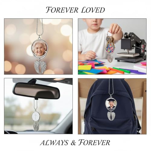 Image of OMISTAR 2 Pcs Sublimation Keychain Blanks, Angel Wing Car Charm, DIY Custom Photo Rearview Mirror Car Charm, Metal Round Key Rings Blanks, 6.3 x 1.38 in, Silver
