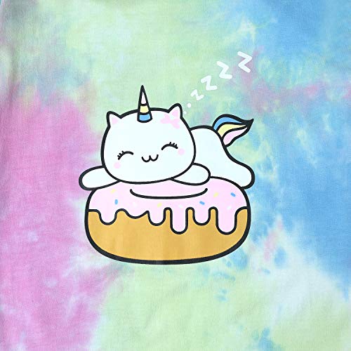 Tebbis Trendy Tie Dye Sleepover Pajamas for Girls -100% Cotton Soft Avocado/Caticorn Cat Donut PJ Set Size 6-182