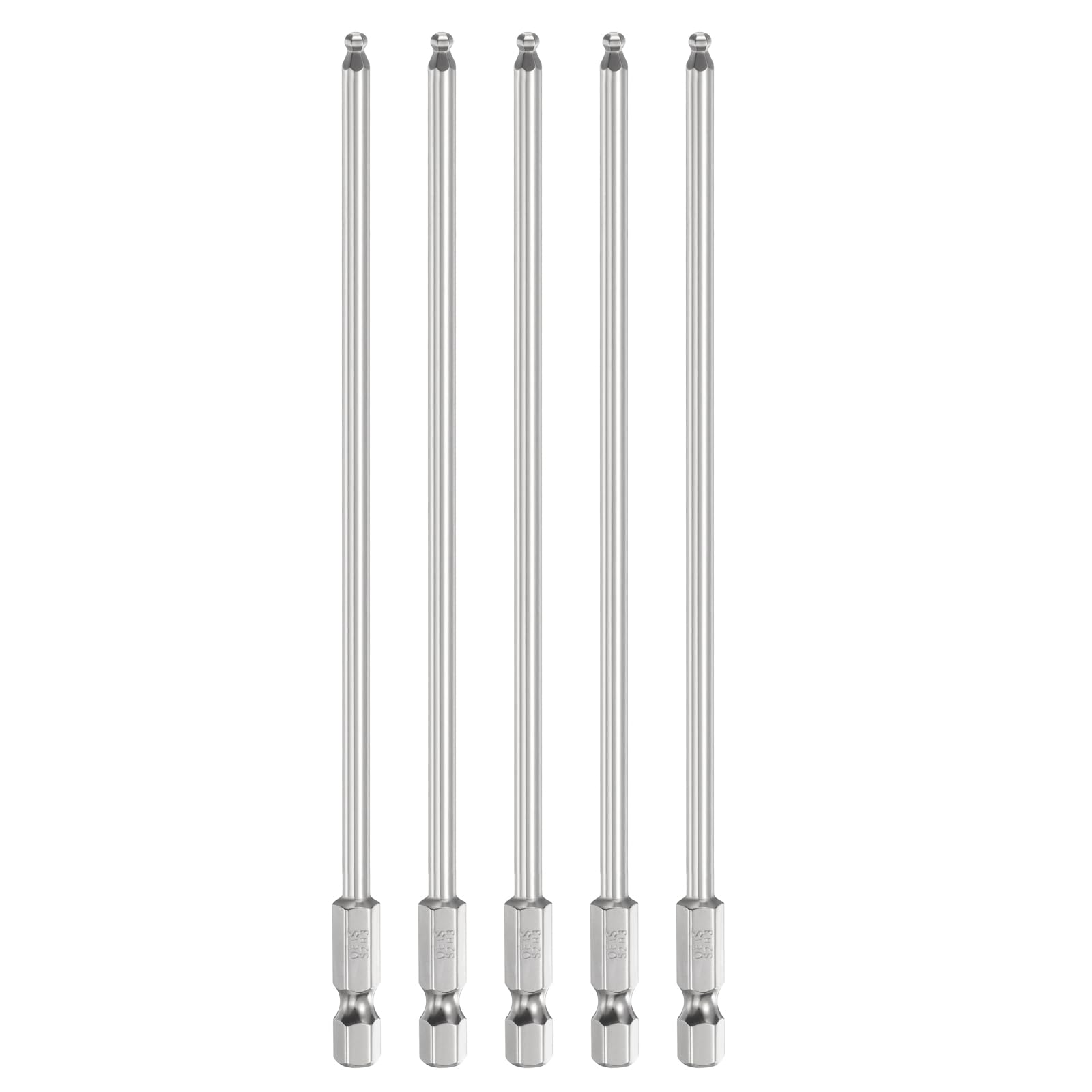 sourcing map 5pcs Ball End Hex Screwdriver Bit H3 (3mm) Head 1/4" Hex Shank 150mm (6") Long Magnetic S2 Steel Metric Screw Driver Drill Bit Wrench Socket Power Tool