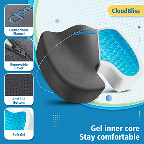 Image of CloudBliss Gel Seat Cushion - Cooling Gel Enhanced, Memory Foam, Ergonomic Seat Cushion for Long Sitting for Office, Game, Car, Airplane (Large, Grey)