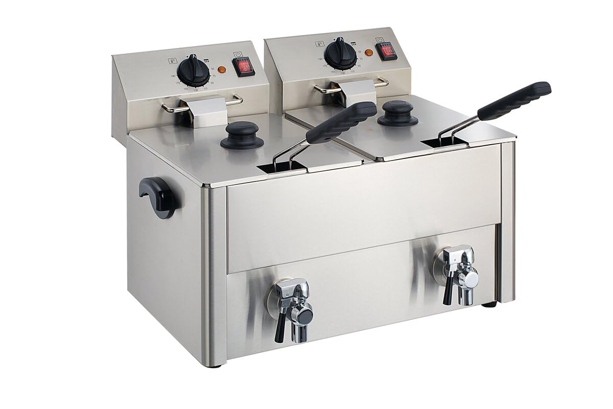 GastroHero Doppelfritteuse 2x10L I Große Edelstahl-Fritteuse mit Ablasshahn, Thermostaten und Überhitzungsschutz I Ideal für Gastronomie und Restaurants