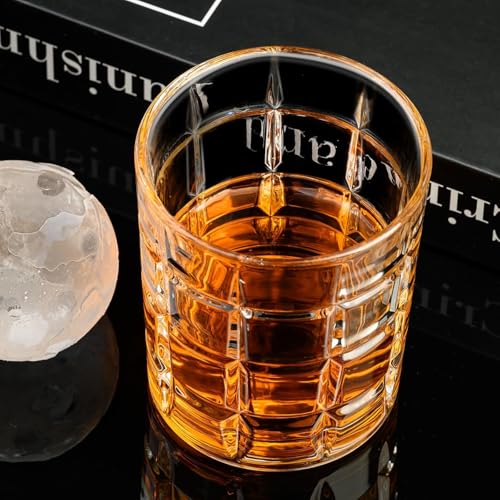 Image of Big Sqaure Whiskey Glasses Set of 2, Old Fashioned Cocktail Glass, 10 OZ Whiskey Glasses, Bourbon Glasses, Glasses for Scotch, Liquor Vodka, Bourbon, Valentines Day Gifts for Him, Boyfriend