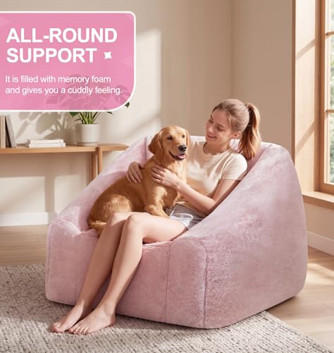 Image of Hobestluk Bean Bag Chair Plush Cozy Chair Armrest Living Room Adult Pink