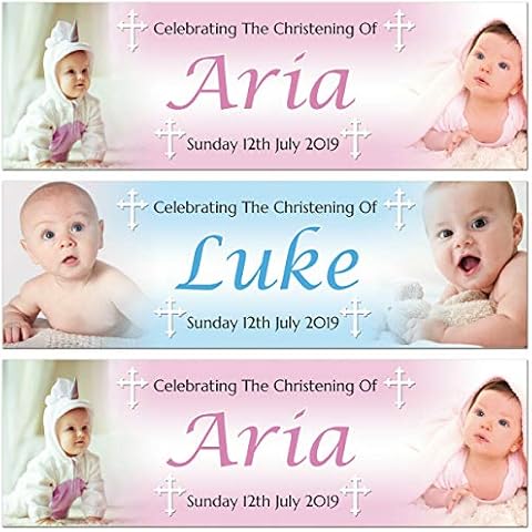 2 Personalised Christening Banner Baptism Naming Day Photo Baby Party Poster Decoration Cover