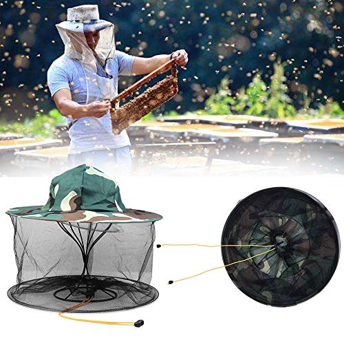 SIRIGOGO Anti-bee Cap, Net Cap Sunscreen Camouflage Cap Shawl Beekeeping Beekeeper Anti-Mosquito Bee Bug Insect Fly Mask Cap Hat with Head Net Mesh Face Protection Outdoor Fishing Equipment