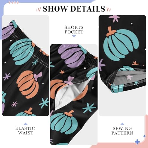 Pumpkin Star Print Boys Long Pants Soft Trousers Elastic Waist Kids Lounge Bottoms with Pockets S-XL4