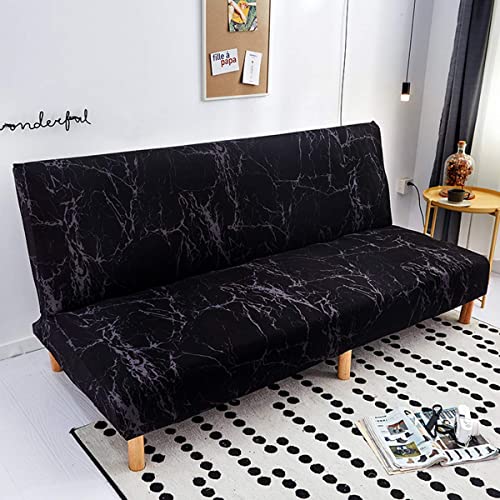Womaco Printed Futon Cover Stretch Sofa Bed Slipcovers Full Twin Queen Size Armless Couch Loveseat Protector Covers With Elastic Bottom For Living Room Bedroom Furniture (Black Marble, 63"-75") #TOP1