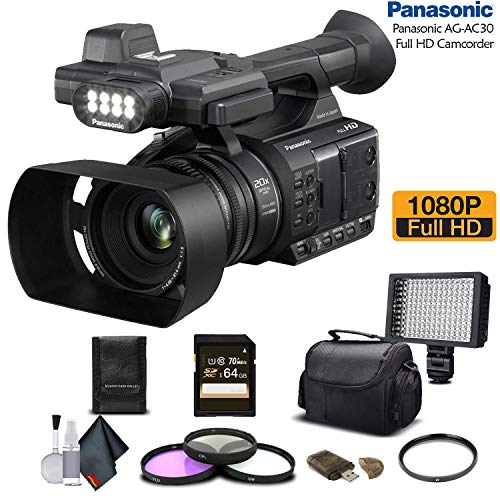 Panasonic AG-AC30 Full HD Camcorder (AG-AC30PJ) with 64GB Memory Card, LED Light, Case