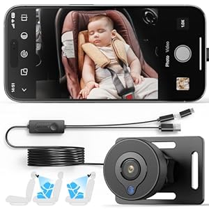 HNSEM Baby Car Camera for iPhone – 360°Rotating USB Plug and Play Easy Install 3 Mins 1080P Rear Facing Car Camera for Baby| Car Baby Monitor with Night Vision, Video Recording, 150°Wide View Angle