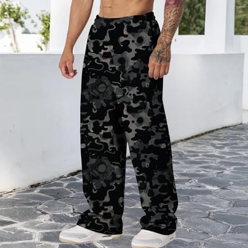 Mens Marble Printed New Pants Casual Elastic Waist Classic Straight Leg with Pockets Autumn Trousers for Daily2