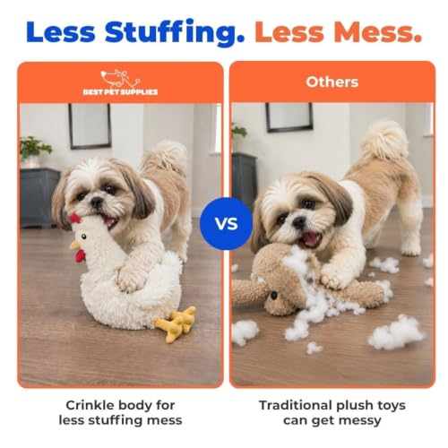 Image of Best Pet Supplies Crinkle Plush Chicken Dog Toy for Interactive, Puppy and Senior Indoor Play - Colorful, Cute and Cuddly (Beige)