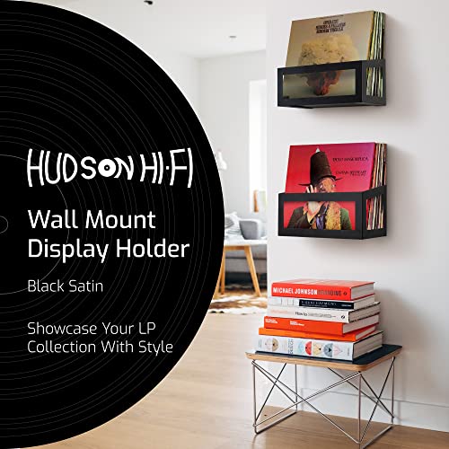 Hudson Hi-Fi Vinyl Display Shelf - 1 Pack, Solid Steel, Black Satin, Vinyl Record Wall Mount, Fits 25 LPs