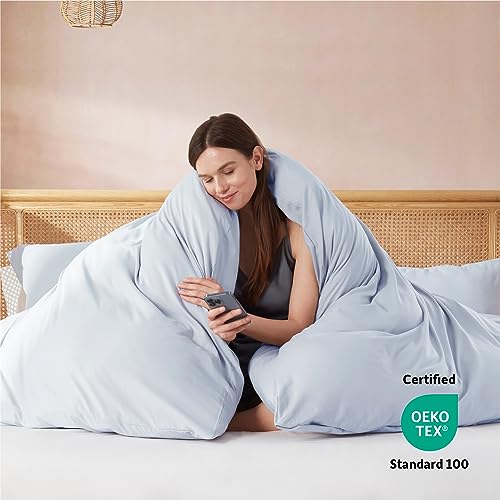 Nestl California King Duvet Cover Set with Comforter Insert - Ice Blue 4 Piece 104x98 Duvet Cover & 2 Pillow Shams with White Quilted Down Alternative Comforter, Ultra Soft, All Season