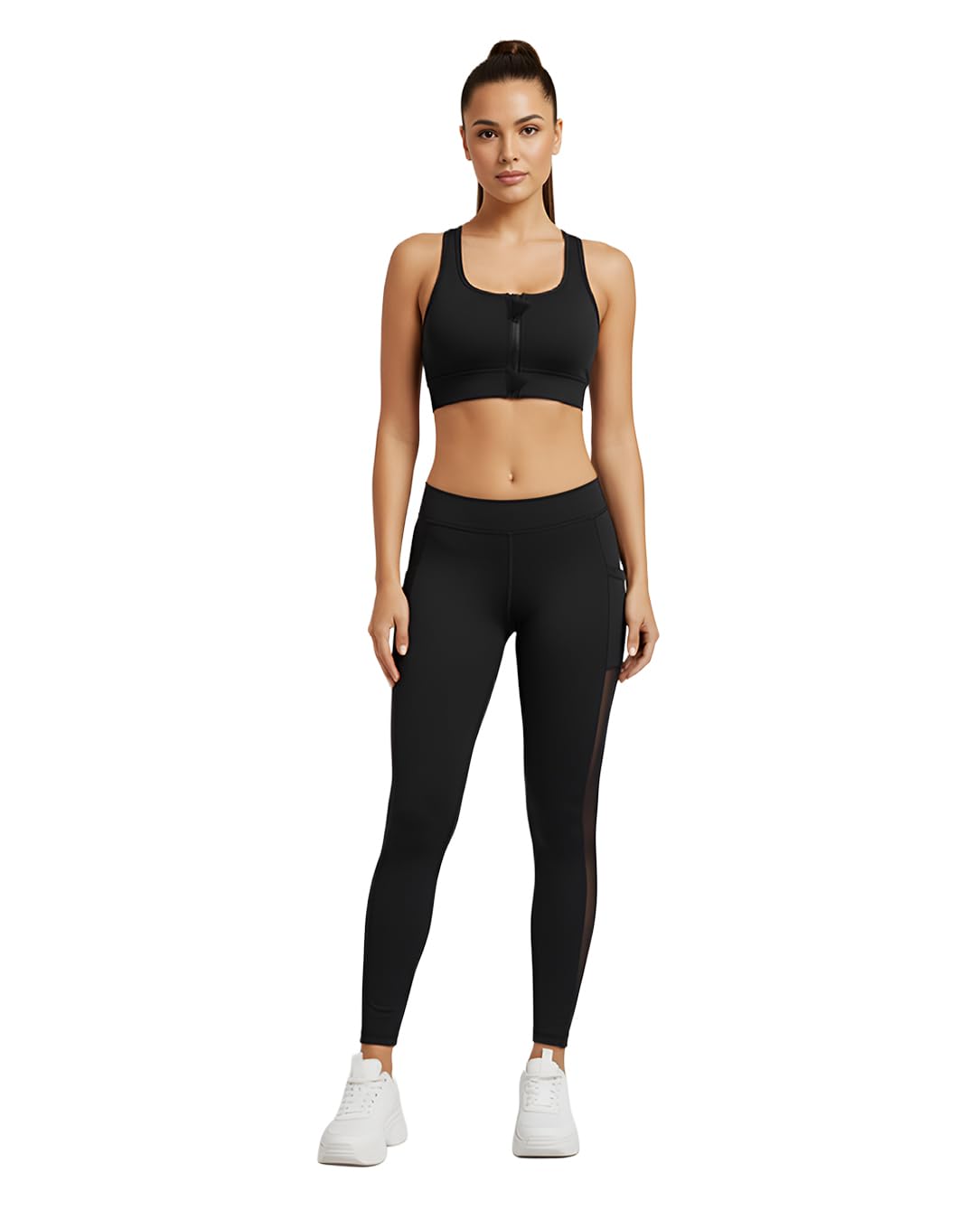 Women Active Wear Gym Workout Set – Black Sports Bra with Leggings, Breathable Mesh Panel Gym Workout Activewear for Women Fitness, Yoga, Running Set-image-31