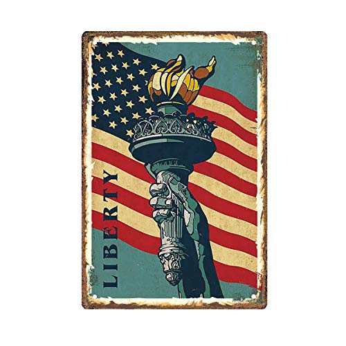 MUATOO Metal Tin Sign Retro Wall Decor American Flag and Liberty Tin Signs for Home Bar Coffee