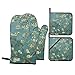Guantes de horno con estampado de flor de almendra, guantes de horno resistentes al calor y soportes para ollas, cocinas, parrillas, cocinar, hornear (juegos de 4 piezas)