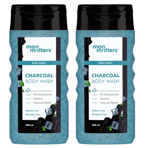 Image of Man Matters 3 in 1 Action Charcoal Body Wash (Pack of 2) | Menthol, 5% Niacinamide & Activated Charcoal Beads | For Instant Cooling & Odor Protection | 500ml