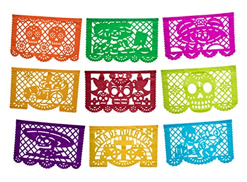 Altar de Ofrendas Dia de Los Muertos Mexican Papel Picado Tissue Paper Banner. Colorful Day of The Dead Decorations Medium Size Panels