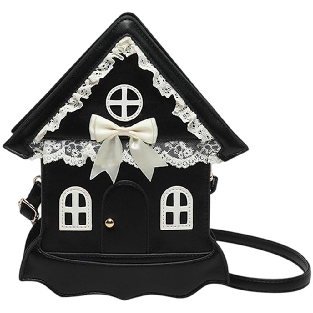 Sslvya Lolita Shoulder Bag with Pearl Chain Kawaii House Shaped Handbag Purse Crossbody Bags for Women