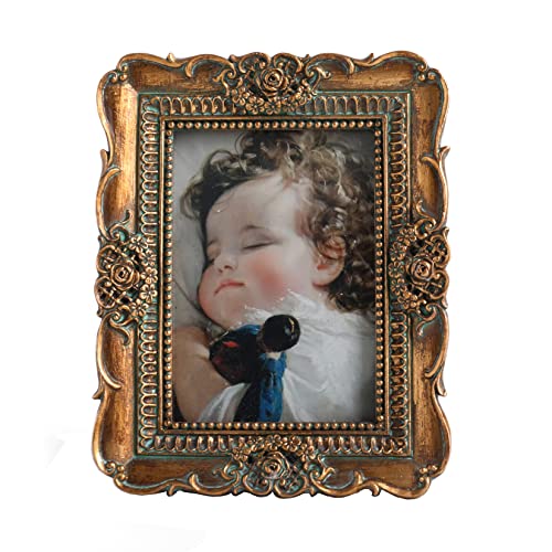 VINLIFE Mini Picture Frames 2.5 x 3.5 Vintage Wallet Size Picture Frames for Wall and Tabletop, Antique Bronze Gold Ornate Design,Victorian Home Decor Gallery Wall Decor with Embossed Floral