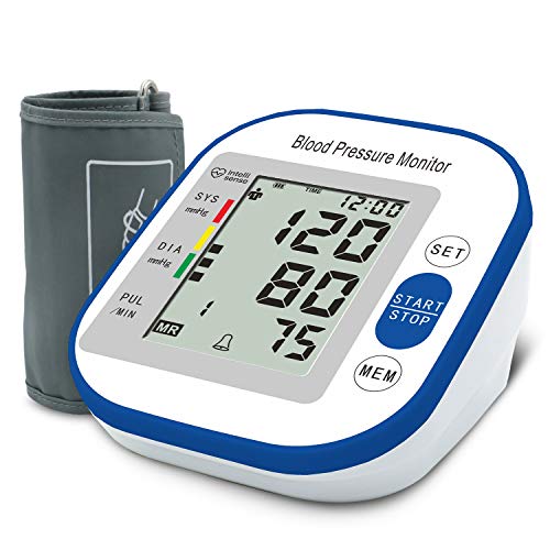 Oberarm Blutdruckmessgerät, USB Aufladbar Elektronisches Blutdruckmessgerät, Digital Vollautomatisch Blutdruckmessgerät und Pulsmessung, mit Arrhythmie-Erkennung (Blau)