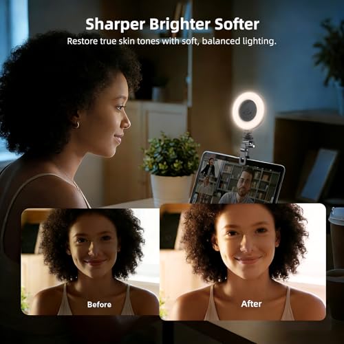 Image of Celfiexpt Selfie Light for Phone, Laptop & Camera, LED Video Light with Clip, Rechargeable Ring Light for Tripod, Dimmable 3 Color Modes, 360 Rotation for Zoom Meetings, Live Streaming