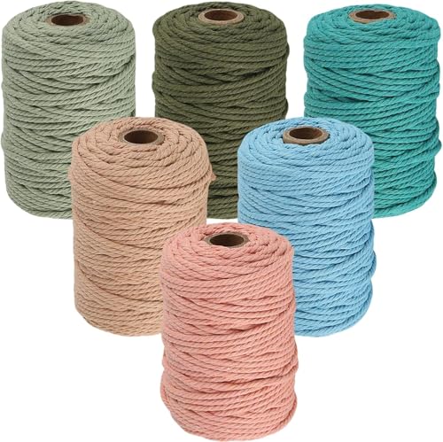 6 PCS Corde Macramé 3mm x 50m, BetterJonny Fil Macramé Macrame Corde Fil Macramé Corde Fil de Coton Naturel pour Bricolage, Artisanat,Tapisserie, Tricot,...