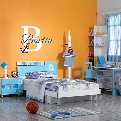 MairGwall Nautical Wall Decal Personalized Monogram Name Baby Boy or Girl Wall