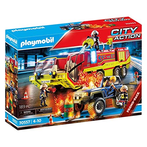 PLAYMOBIL City Action 70557 Feuerwehreinsatz mit Löschfahrzeug, Inkl. Licht- und Soundeffekt, Für Kinder von 4-10 Jahren
