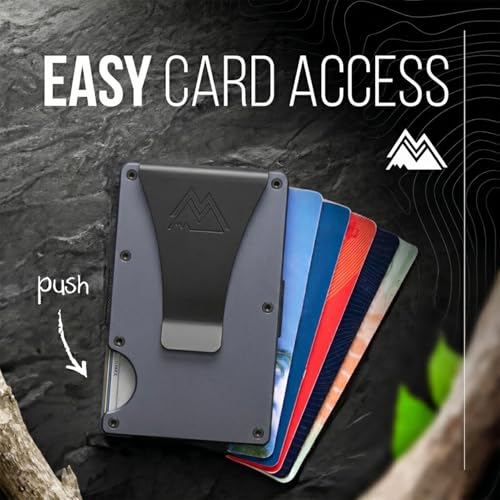 Image of Mountain Voyage Co Minimalist Wallet for Men & Women - Slim RFID Wallet, Scratch Resistant, Credit Card Holder & Money Clip, Easily Removable Money & Cards, (Gunmetal Titanium)