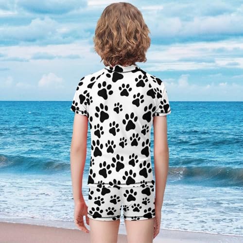 Cute Dog Paw PrintChildren's Swimsuits Boys Two Piece Suit10-12Y（150cm）2