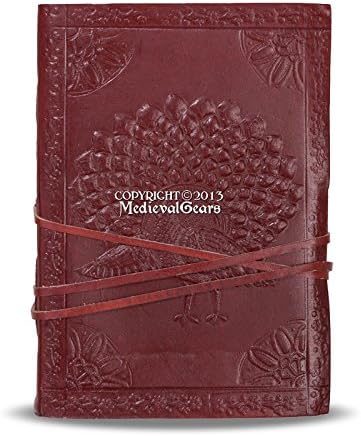 Medieval Gears Brand Handmade Medieval Renassiance Book Embossed Peacock Leather Journal Diary LARP