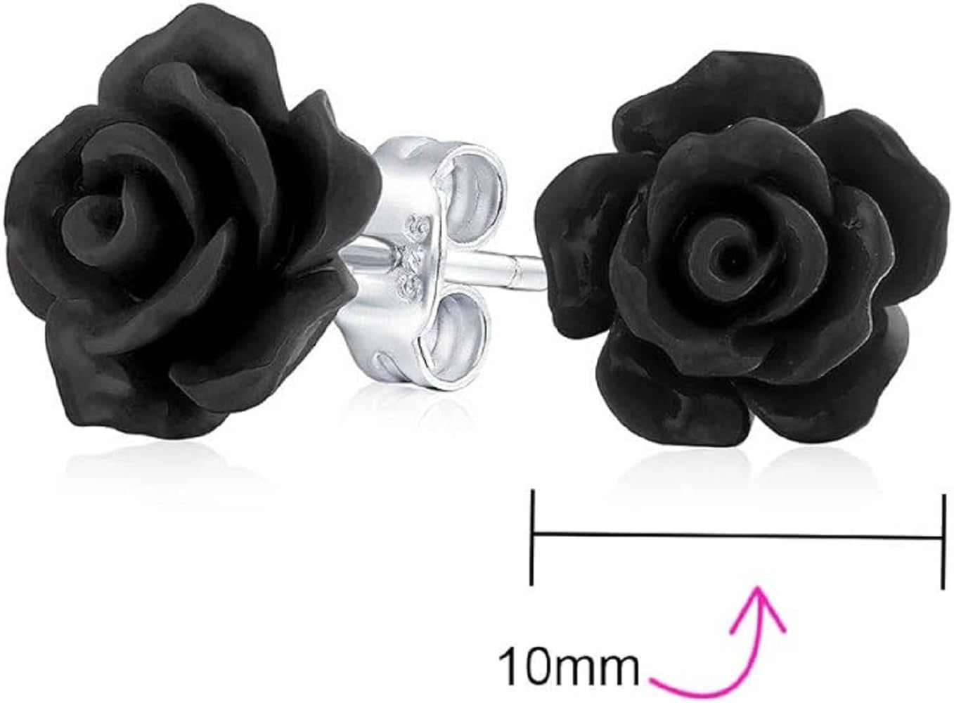 Pequeños aretes florales 3D tallados en flor de rosa para mujer, resina de latón, chapado en plata, 0.394 in, varios colores disponibles, Resina Cerámica, Ojo de gato 3