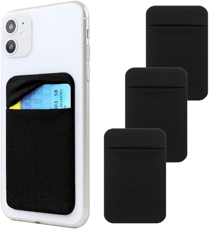 Phone Wallet Stick on,Card Holder for Phone Case,Phone Card Holder | 3Pack,Stretchy,Self Adhesive Sticker,with Flap,Cell Phone Pocket,Back of Phone,Credit ID Card Pouch,For iPhone Samsung Galaxy