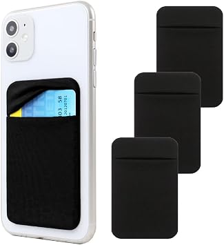 3Pack Adhesive Phone Pocket,Cell Phone Stick On Card Wallet,Credit Cards/ID Card HolderDouble Secure with Self Sticker for Back of iPhone,Android and All Smartphones. Black