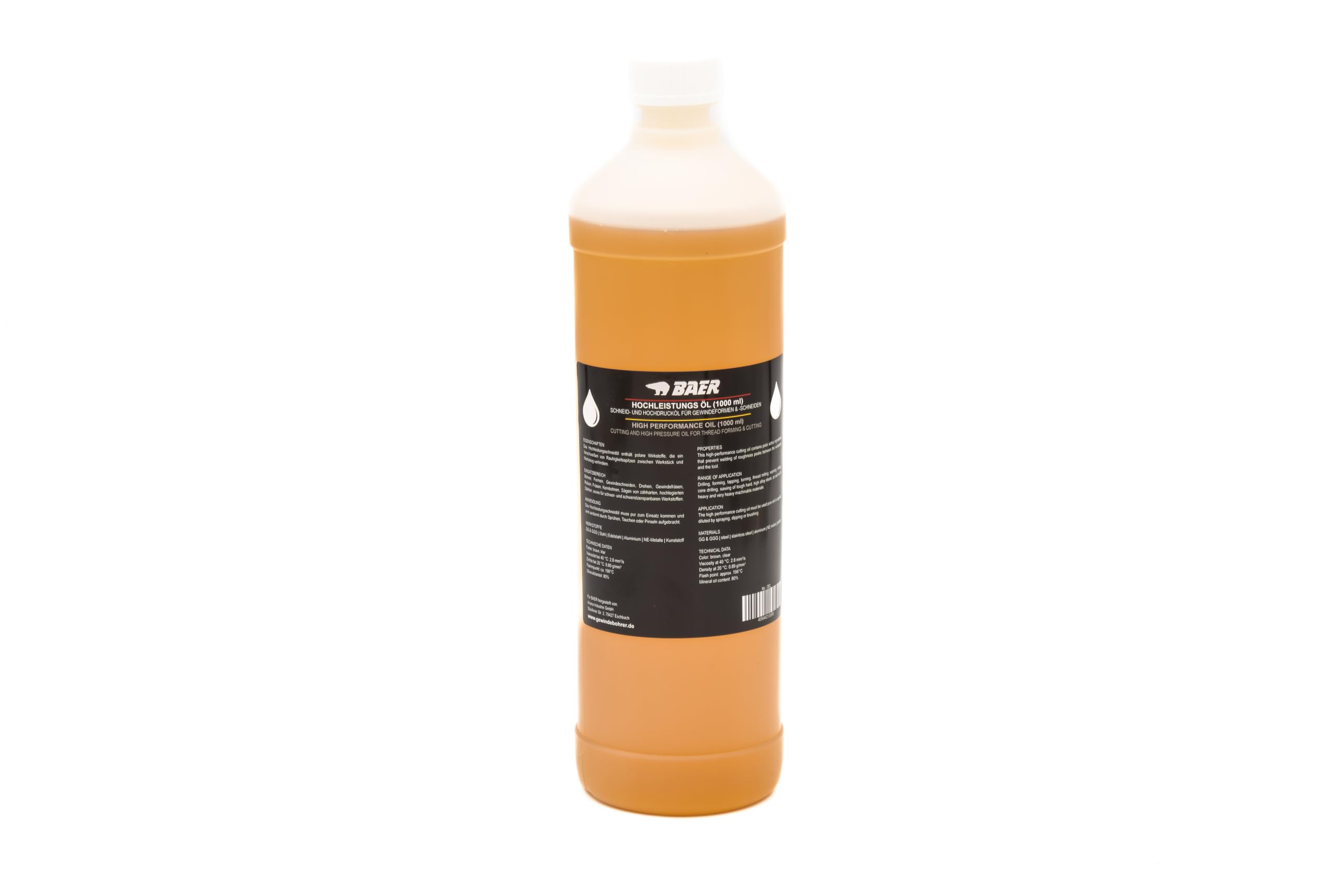 BAER Schneidöl 1000 ml – Hochleistungs Bohröl & Kühlschmierstoff für Gewindeschneider, Bohren, Fräsen & Gewindeformen – Schmiermittel für Metallbearbeitung & Profi-Einsatz