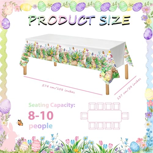 Image of OQOQ Easter Bunny Tablecloth (2 Packs) - 108x54 inches Easter Party Decorations Disposable Plastic Rabbit Table Cloths for Kids Birthday Party Spring Picnic Holiday Table Decor