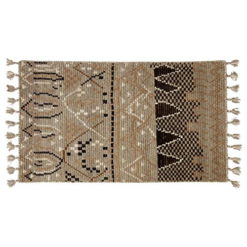萩原 玄関マット 屋内 ベージュ 約45×75cm 「クームース ガンター」 ウール100% 羊毛 手織り ノルディック エスニック