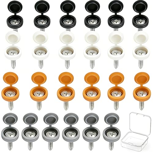 Sandphyrre Number Plate Screws and Caps Kit 48 Pcs 304 Stainless Steel License Plate Screw and Caps Car License Plate Fixing Devices Black White Yellow and Grey (6 Each Color)