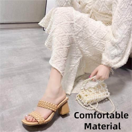 Women's Mule Sandals Braided Heeled Sandals Open Square Toe Chunky Block Heels Slip On Shoes For Party Summer Dress3