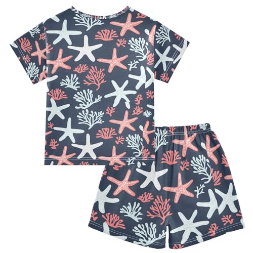 ALAZA Starfish Colorful Blue Coral Reef Pajamas Set Short Sleeve Cotton Sleepwear Summer Pjs 2 Piece 5-14Y2
