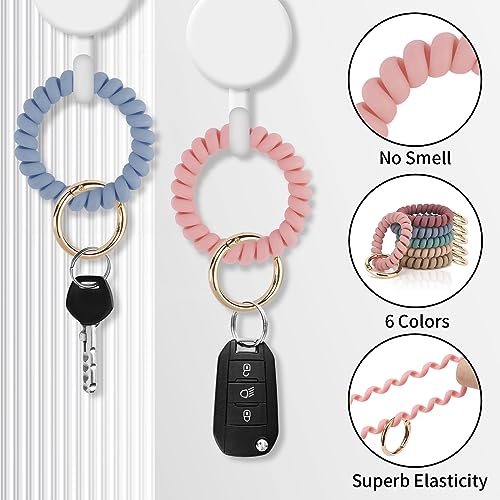 Image of QIUTIMIY 6PCS Wristlet Keychain, Colorful Spiral Coil Hair Tie for Women, Sauna Accessaries Wrist Coil Key Ring Key Holder