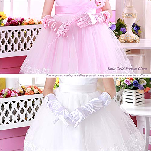 AUHOKY 4 Pairs Little Girls Long Princess Costume Formal Bows Glove, Age 3-82