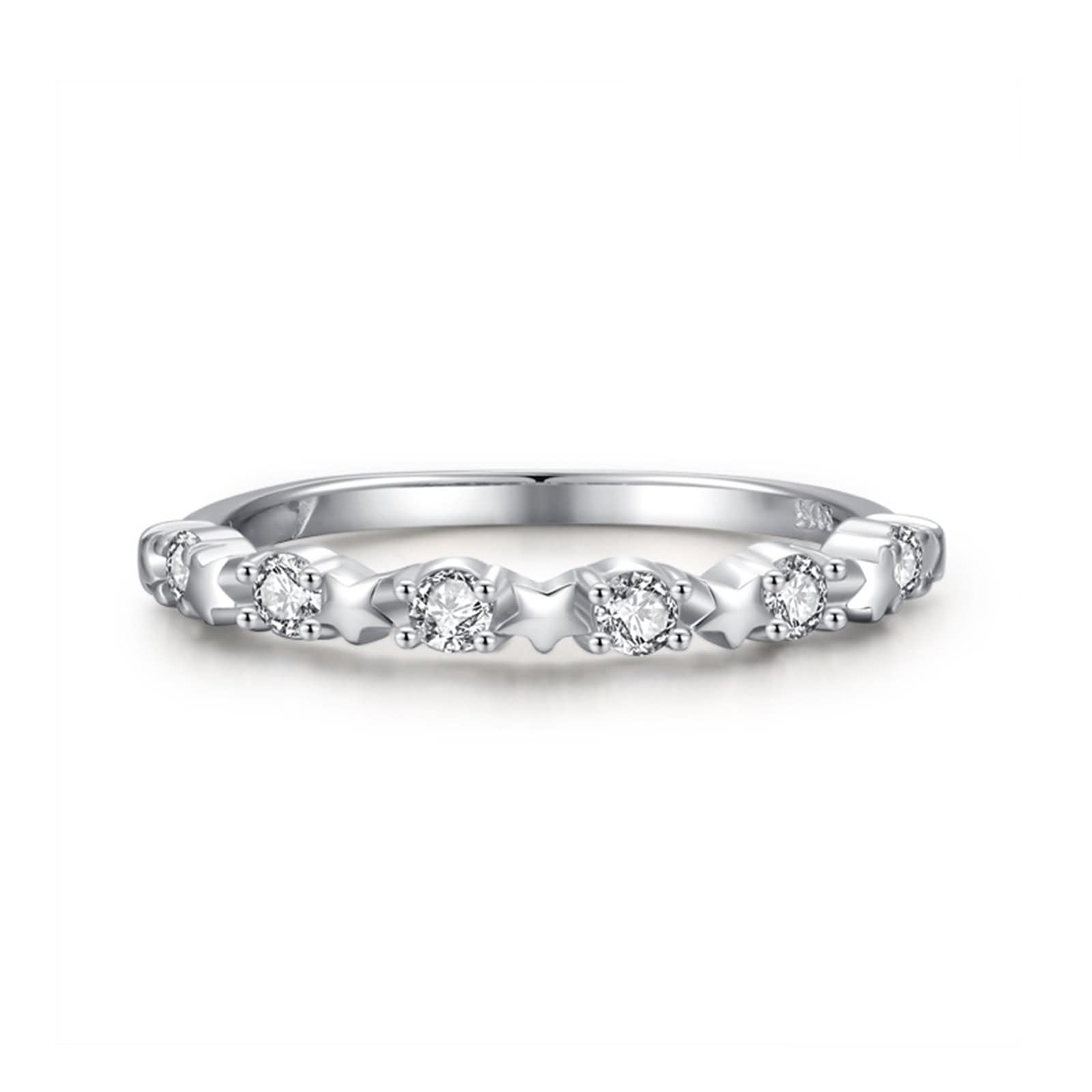 Anello in argento sterling per donna, anello da donna con fila singola di strass a forma di stella in argento con strass