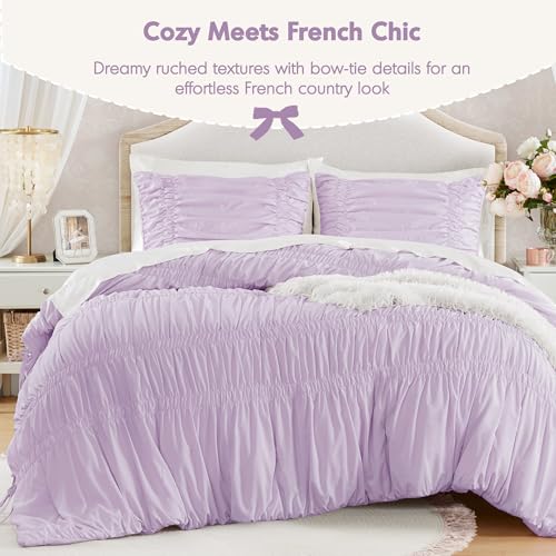 Image of Intelligent Design Ruched Shabby Chic Lavender King Comforter Set, 3pc | Girls Bedding Set, French Country, All Season Down Alternative, Cozy, Machine Washable, Lightweight, Breathable