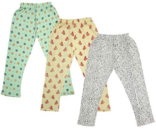 Image of IndiWeaves Girls Printed Cotton Capri Pants for Summer (White,Lemon,Green, 4-5 Years) Pack of 3